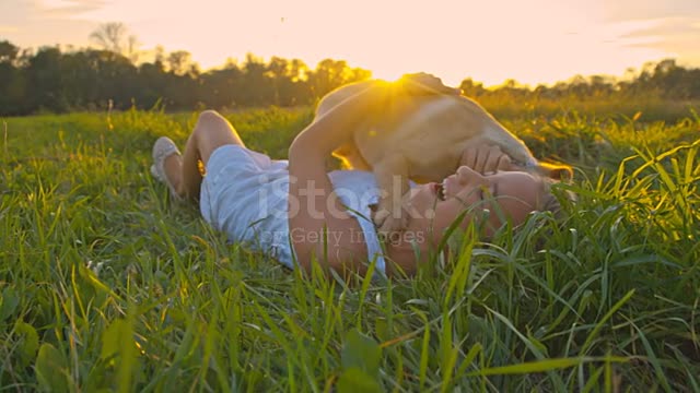 SLO MO Girl Playing With Her Dog