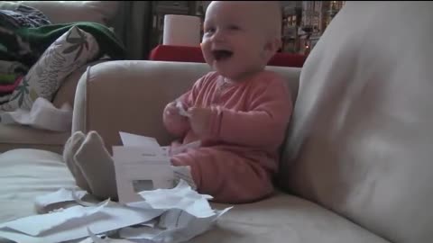 Baby Laughing Hysterically at Ripping Paper