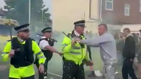 The police in Southport, England are completely outnumbered by protesters