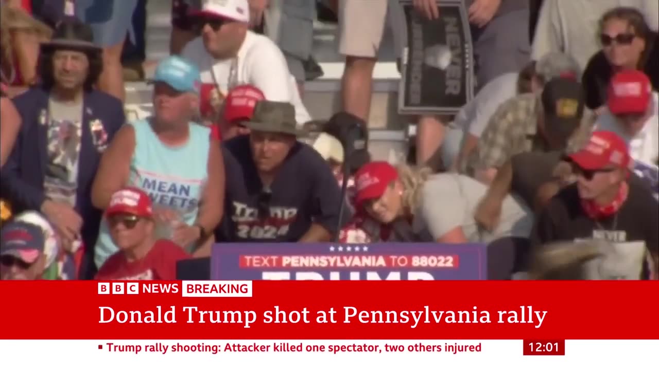 Moment gunman opens fires at Donald Trump rally caught on video.