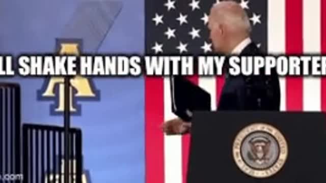 Biden turns to shake hands, but nobody is there.