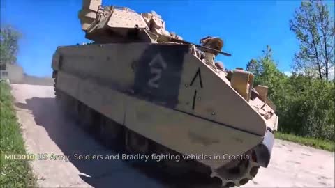 US Army, NATO. American soldiers and Bradley Fighting Vehicles in Croatia.