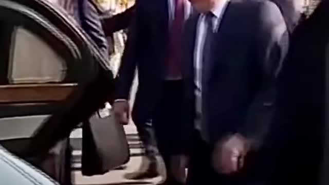 The leader was welcomed off the plane