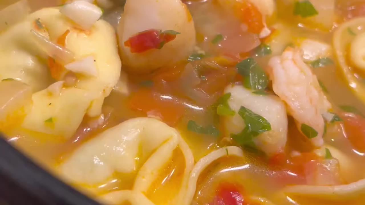 Random Shrimp and Scallop Tortellini Soup