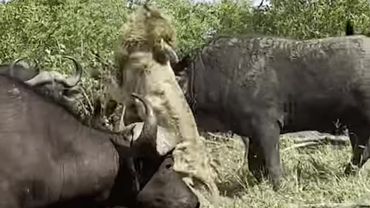 Buffalo Stuck & Cornered by Lions Calls for Backup