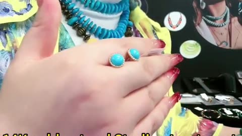 20250212-07 14K gold natural Sterling treatment turquoise round earrings Sleeping Beauty mine