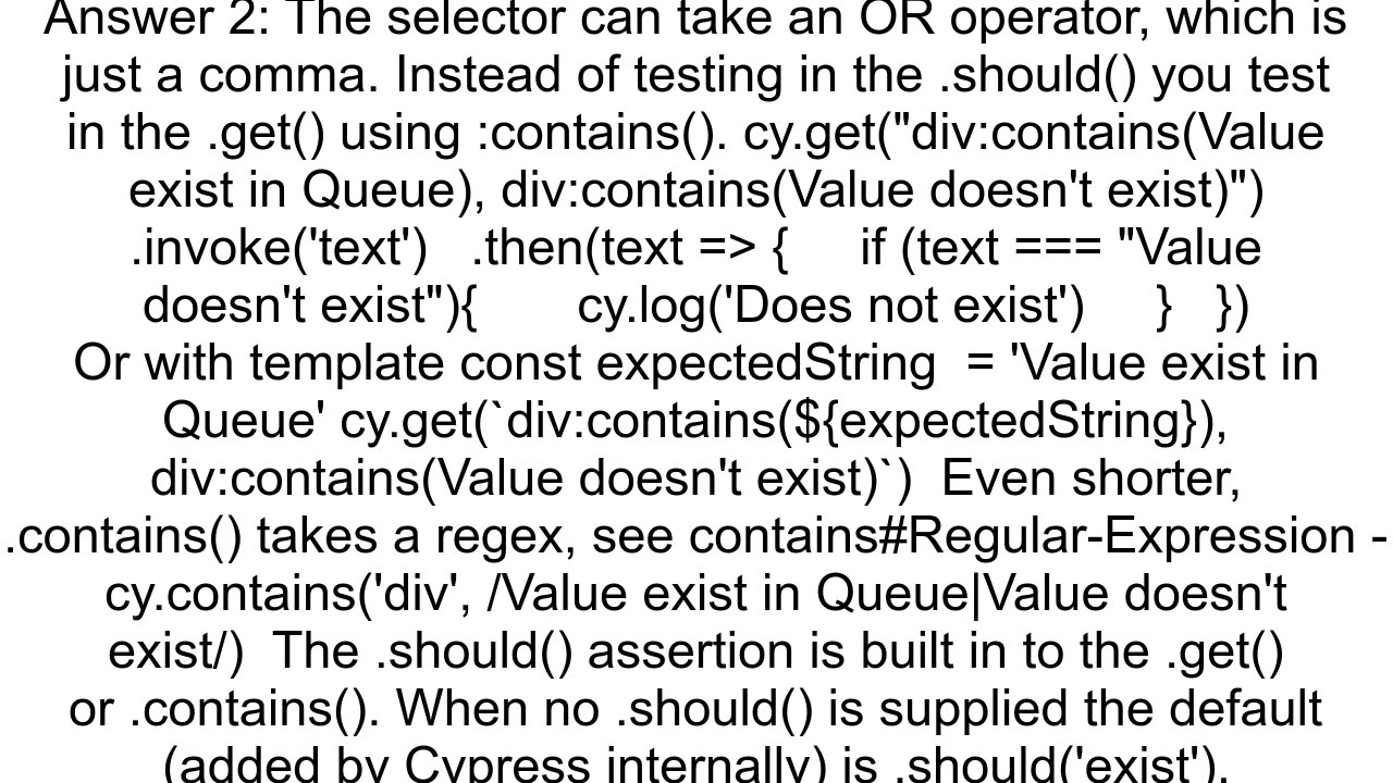 Is it possible to use OR condition between strings in Cypress 39Should39 assertion