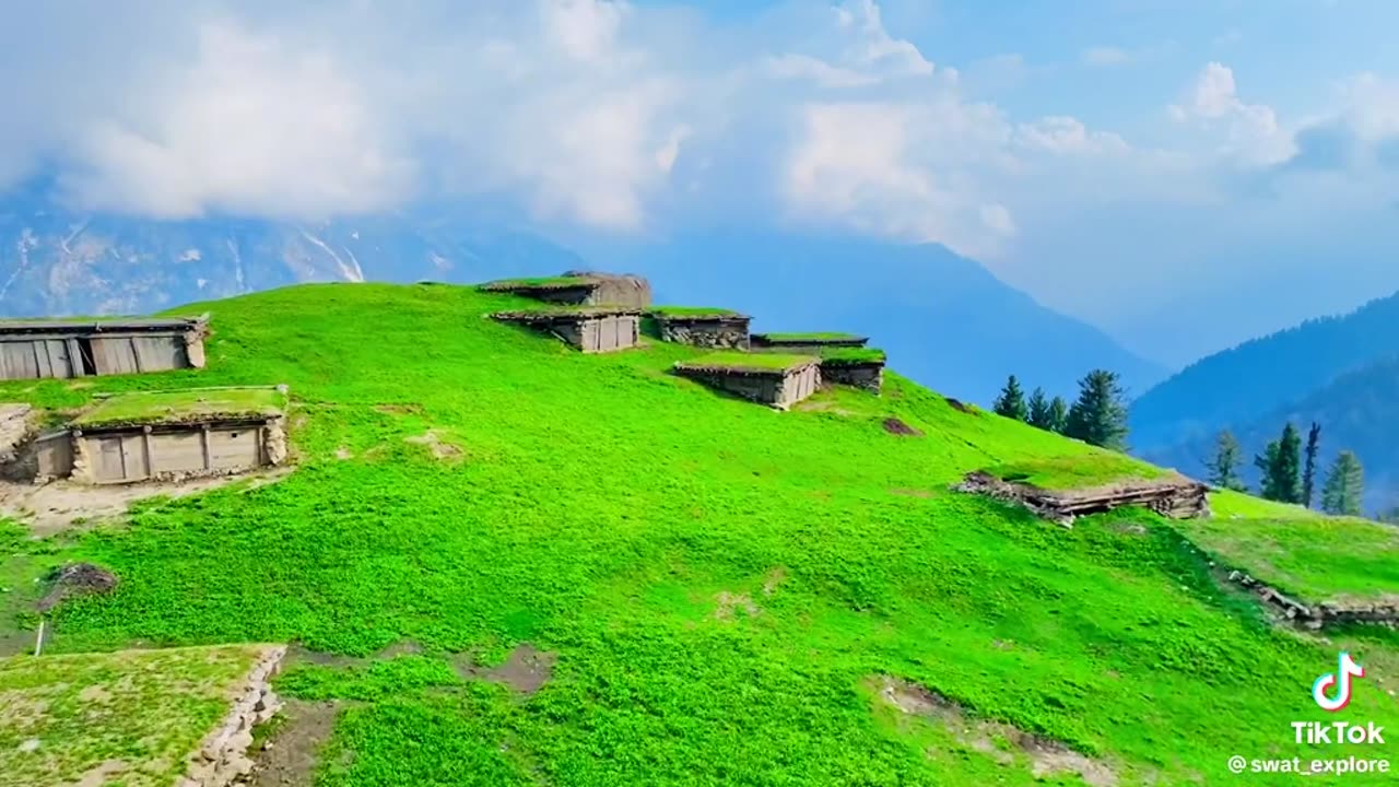 Lush green plains in Pakistani mountains