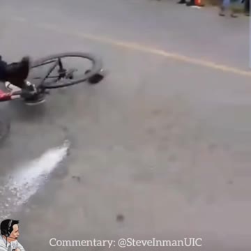 He was trying to help and then got smashed by the cyclists
