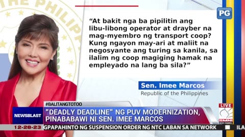 "Deadly deadline" ng PUV modernization, pinababawi ni Sen. Imee Marcos