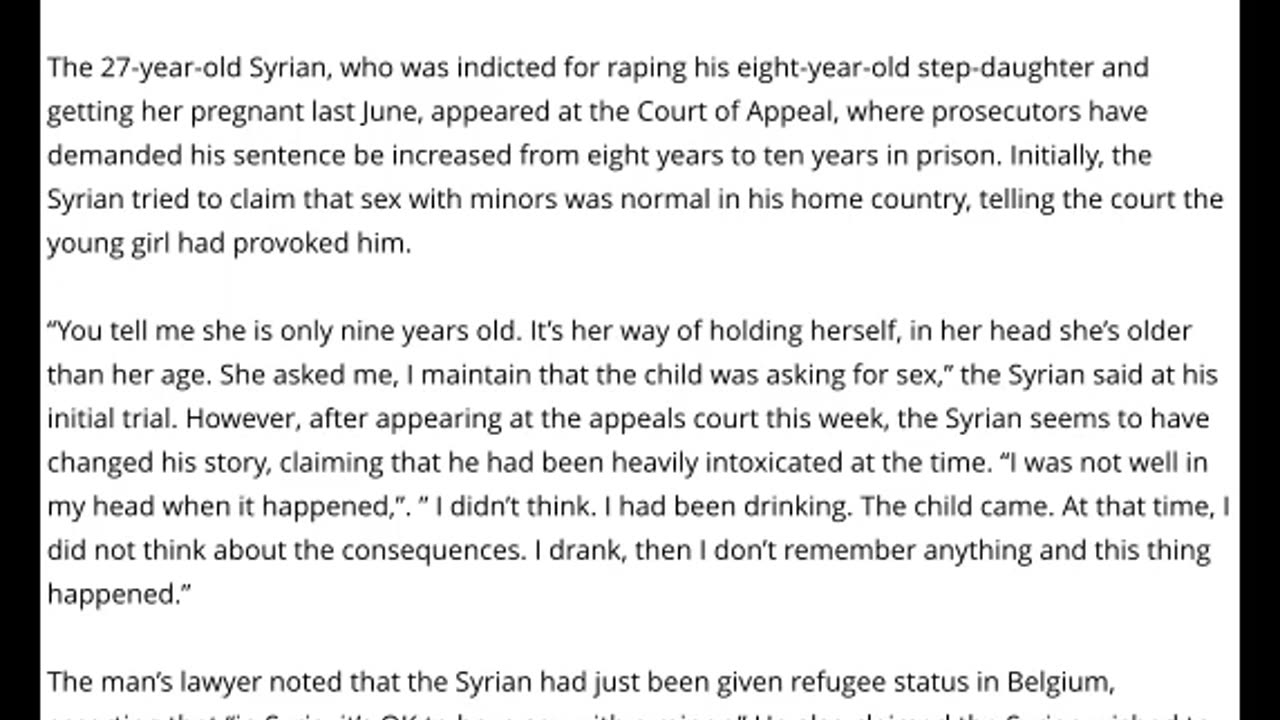 Syrian Appeals Conviction For R*ping And Impregnating Eight-Year-Old