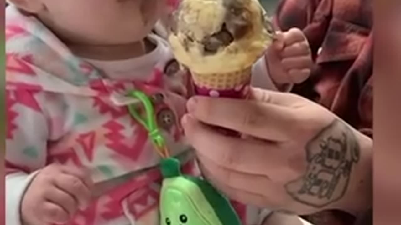 cute baby esting icecream
