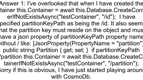 PartitionKey extracted from document doesn39t match the one specified in the header on CreateItemAs