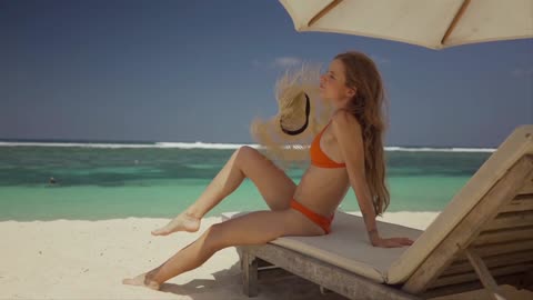 Exploring the orange bikini beach model photograph