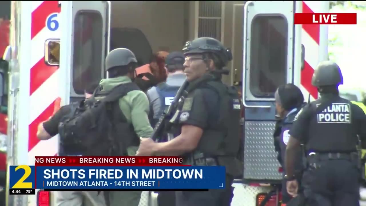 Atlanta four seasons shooter taking into custody. May have been shot in the face.