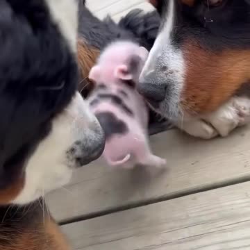 Little piglet loves big burley friends