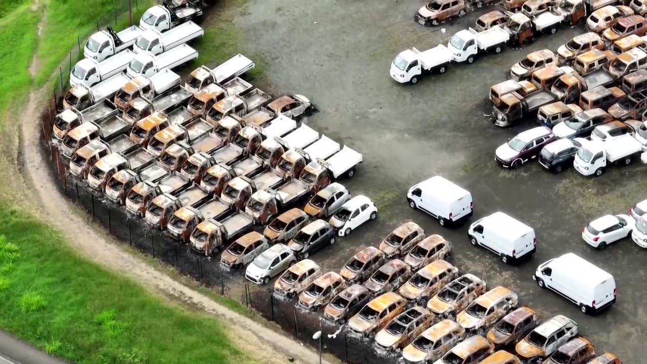 Drone footage shows clashes, fires burning in New Caledonia