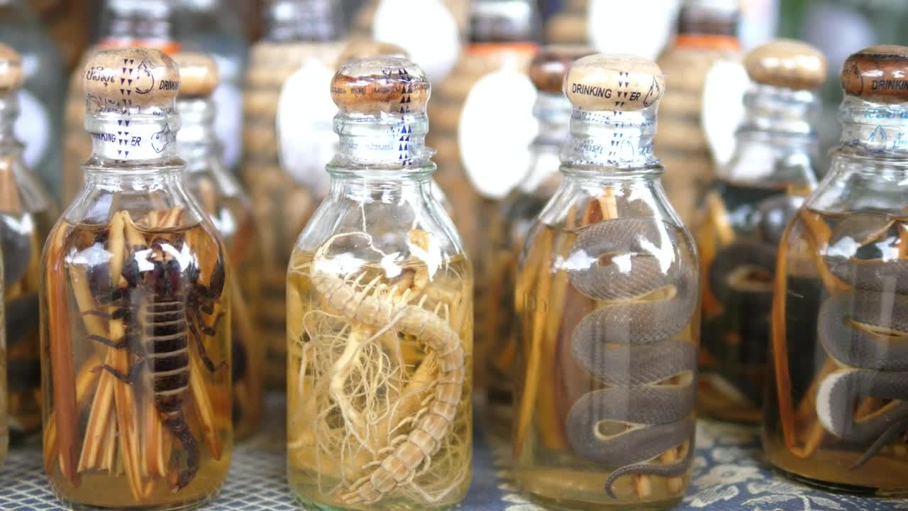 Closeup Whiskey With Snakes, Centipedes and Scorpions In Laos