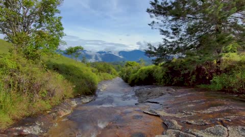 Drone Video of a Stream in a Mountain Landscape