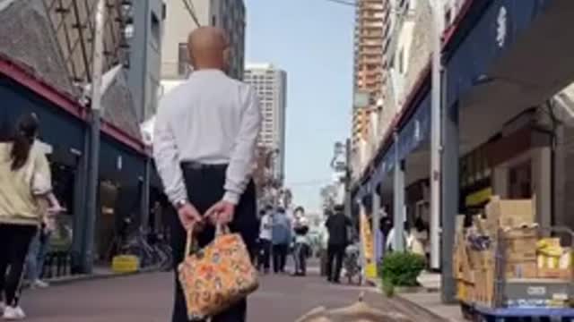 Man Takes His Huge Pet African Tortoise for Walk on Streets of Tokyo