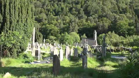 Ireland Glendalough St Kevins Church And Mountain Zoom In