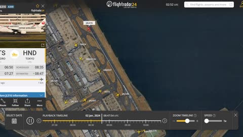 Live Flight tracking of Japan Airlines Airbus A-350 flight JAL-516 collision