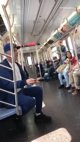 Guys exchange casino chips on subway