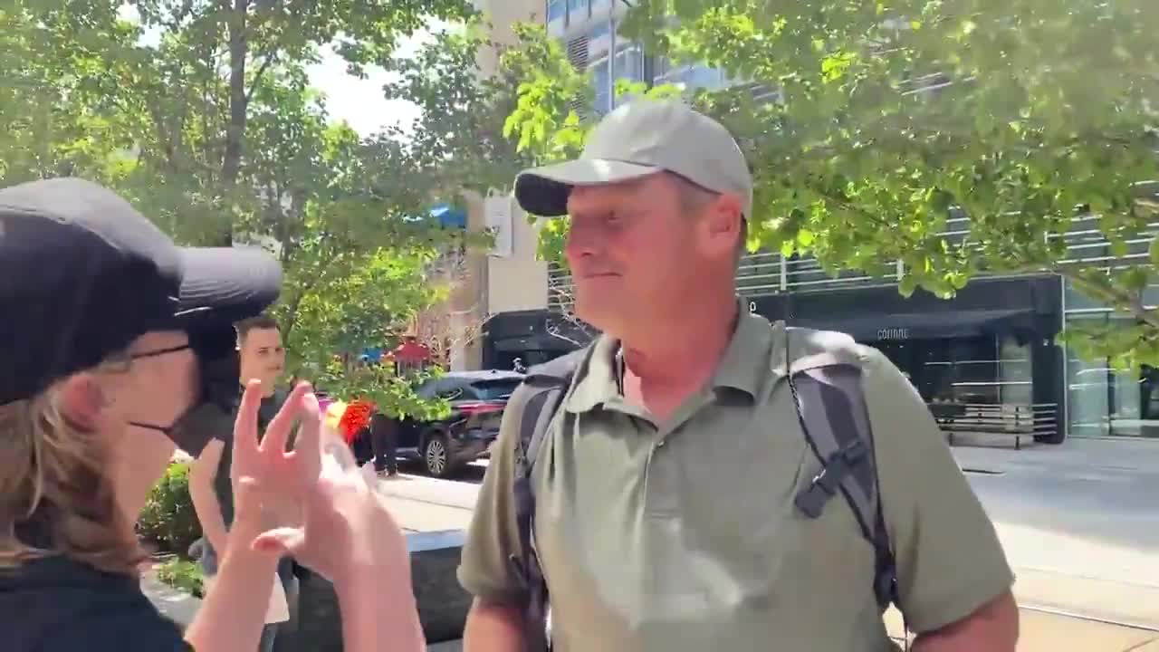 ANTIFA member confronts anti-police protester for filming in Portland at conservative Event