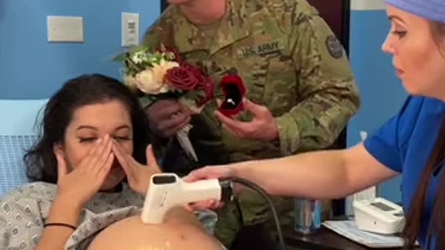 Disguised military boyfriend surprises pregnant wife!