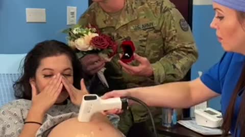 Disguised military boyfriend surprises pregnant wife!