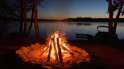 Relaxing Campfire by Lake at Sunset in 4k Ultra HD, Stress Relief, Meditation & Peaceful Deep Sleep