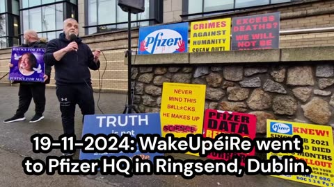 19/11/2024 Volunteer Barry Speaks outside Pfizer HQ Ringsend Dublin Ireland