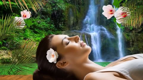 Massage Music Sleep Music Relaxing Piano Spa Music Healing Music, Tropical Waterfal Spa