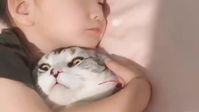 cute girl and baby sleep together