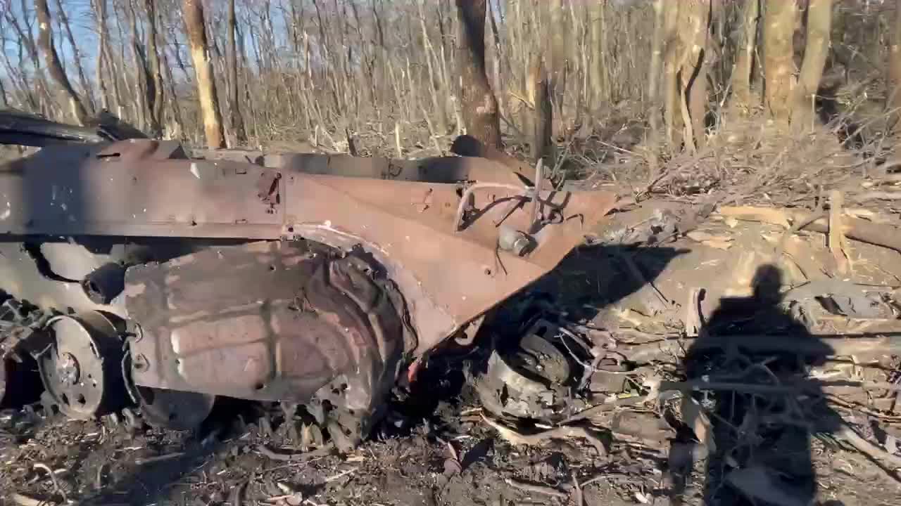 Destroyed Ukrainian BMP in village of Stepnoe - Logo of Ukrainian Donbass Battalion