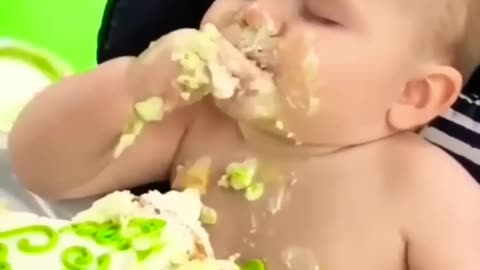 Baby eating full cake 🎂 when no one is around