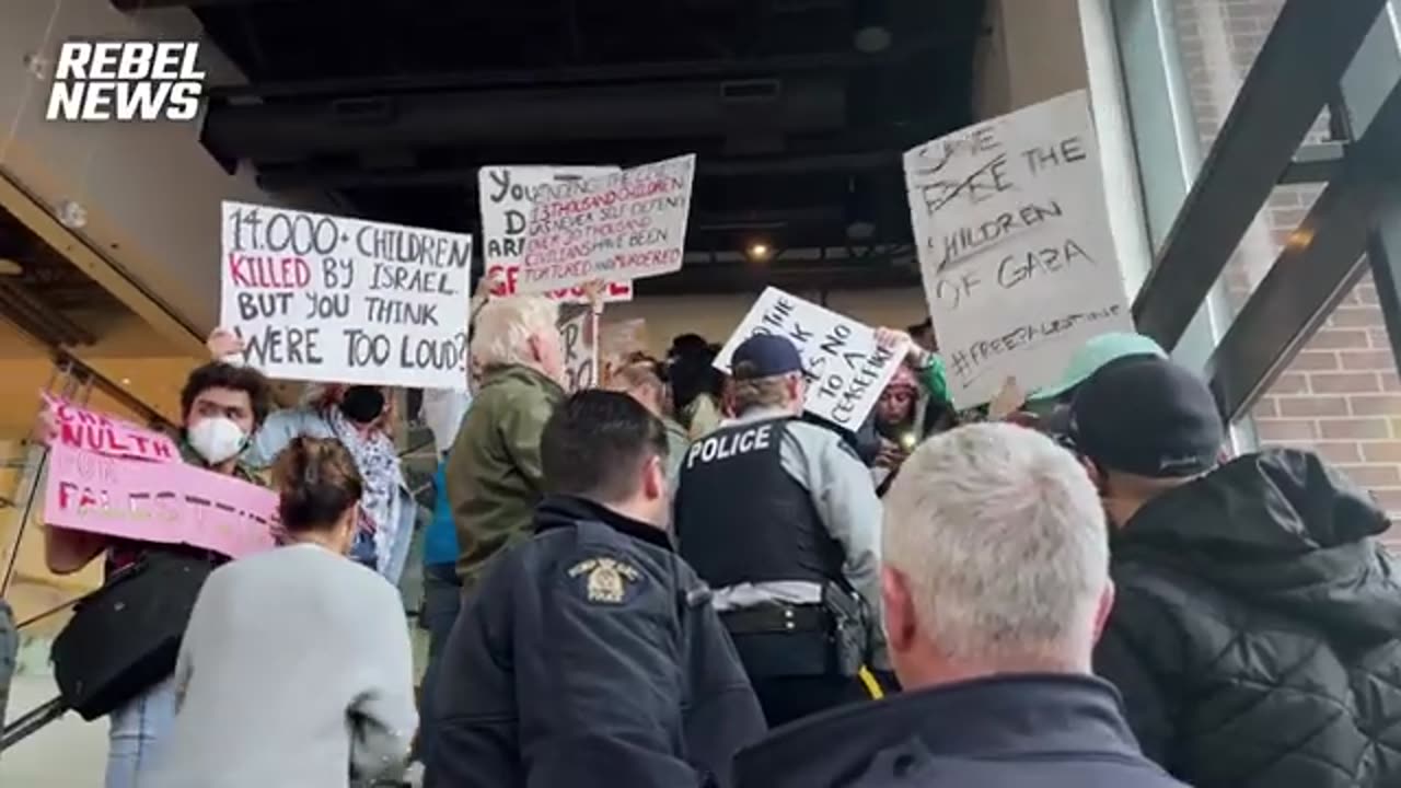 Anti-Israel protesters fail to stop packed Poilievre rally