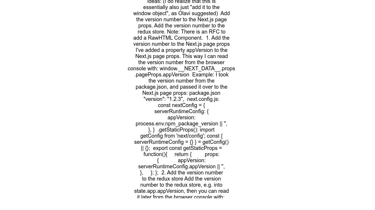 How to add "hidden" app version info in next.js app (available in client)