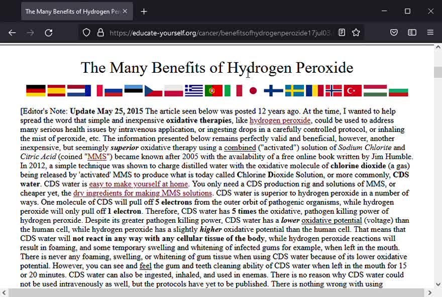 The Many Benefits of Hydrogen Peroxide by Dr. David G. Williams