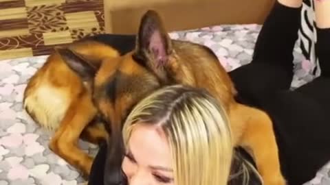 beautiful girl and her dog