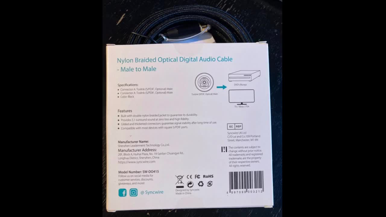 Review: Syncwire Digital Optical Audio Cable 10 Feet - [24K Gold-Plated, Durable Nylon] Fiber O...