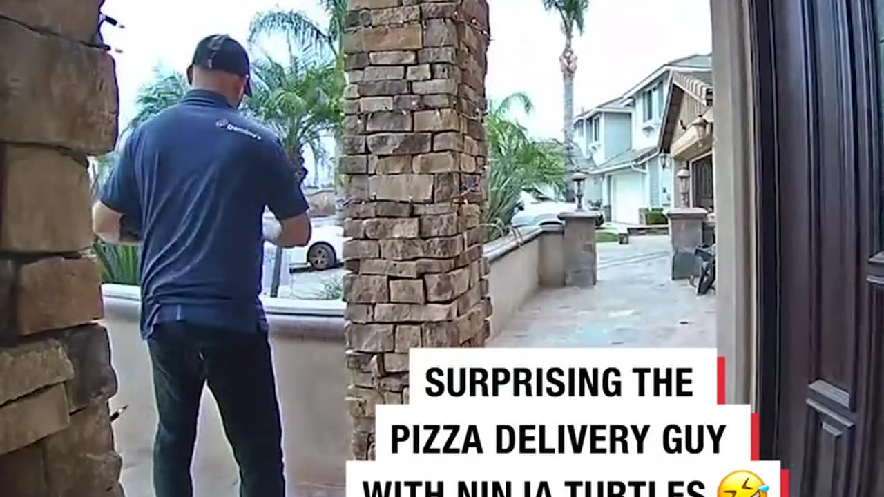 Surprising the pizza delivery guy with ninja turtles