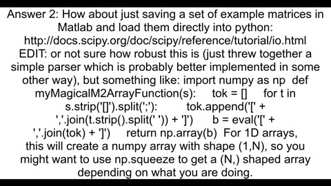 Converting a matrix created with MATLAB to Numpy array with a similar syntax