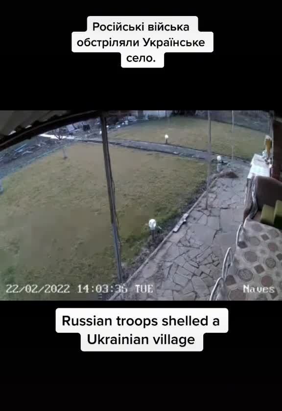 Ukrainian village being destroyed by Russian military.