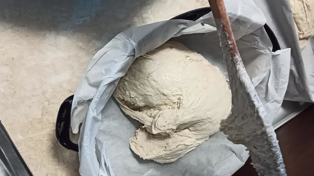 Bread dough from large pot