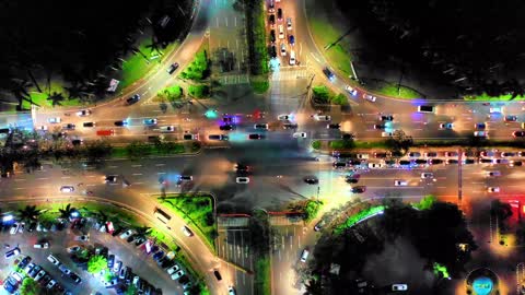 Evening Traffic On A Multi Section Road With Intersection