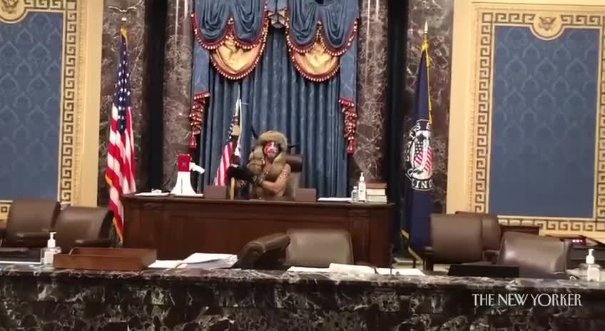 Calm Protesters Inside the Capitol Chambers With Officer?