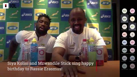 Siya Kolisi, Mzwandile Stick sing happy birthday to Rassie Erasmus