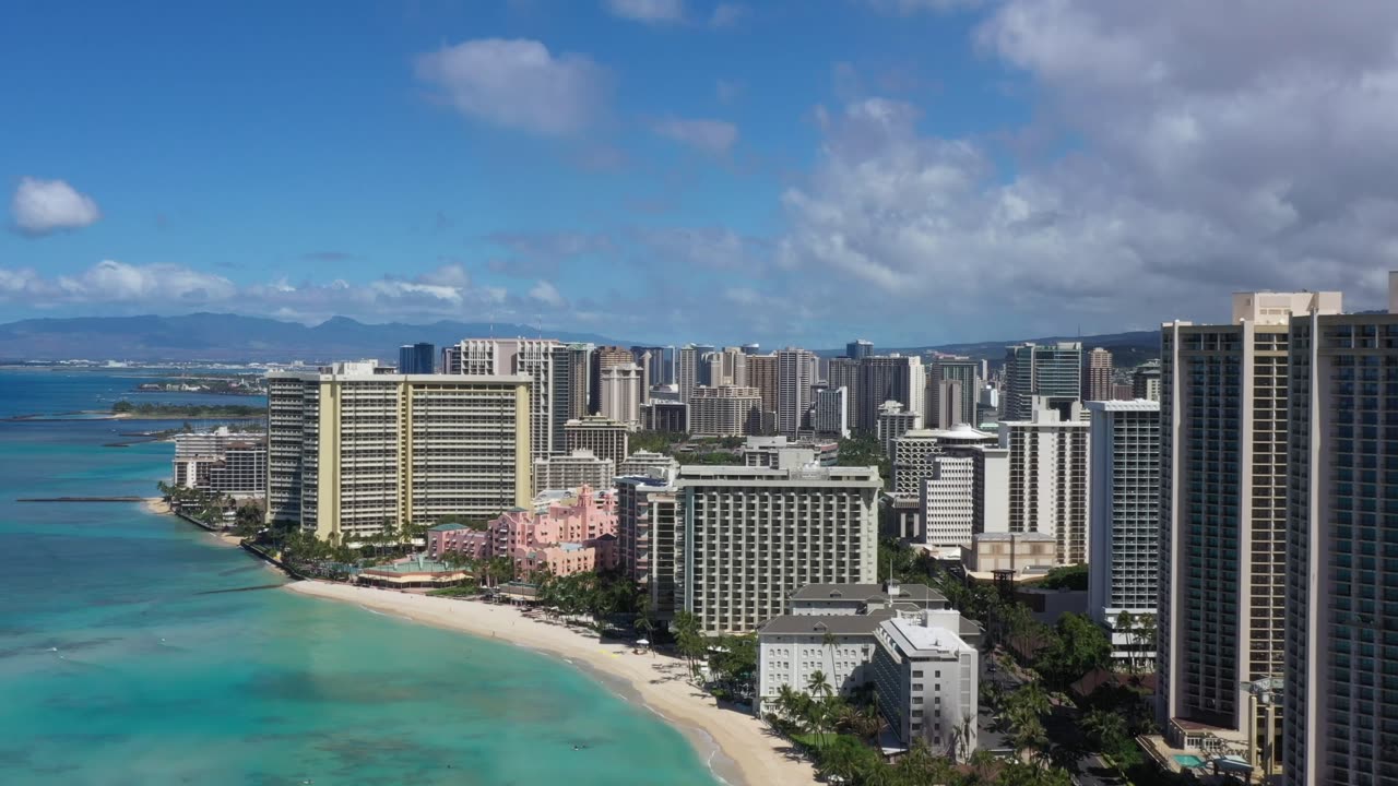 The view of the beach and city from a high rise