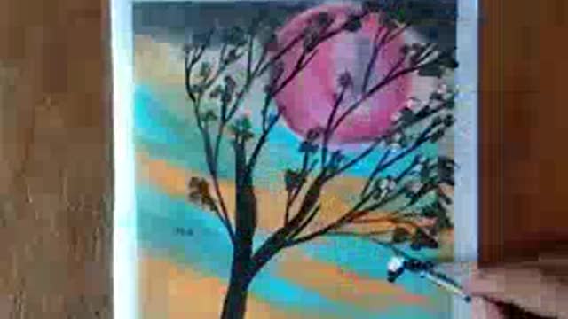 Pink Moon Scenery drawing #Easy oil pastel colours #shorts.mp4